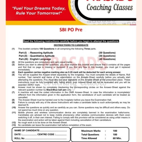 SBI PO PRELIMINARY EXAMINATION